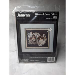 Vintage Janlynn Counted Cross Stitch Kit Wolves 80 213 Howling Full Moon